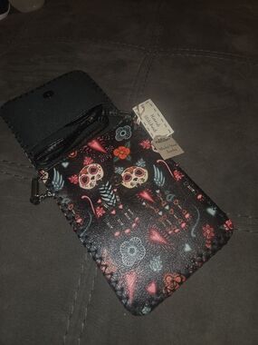 Floral Cat Skull Crossbody Pouch